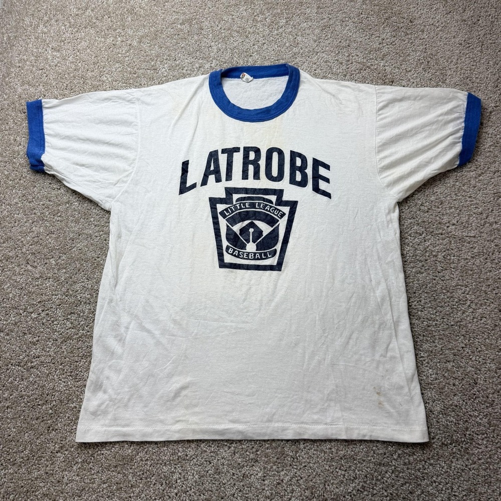Vintage Latrobe Little League Shirt Mens XL White Ringer T-Shirt Screen Stars
